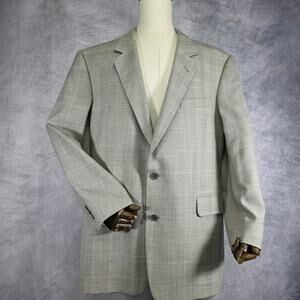 Ermenegildo Zegna Blazer Men 46 Tall Plaid Wool Tweed Single Breasted Union Made